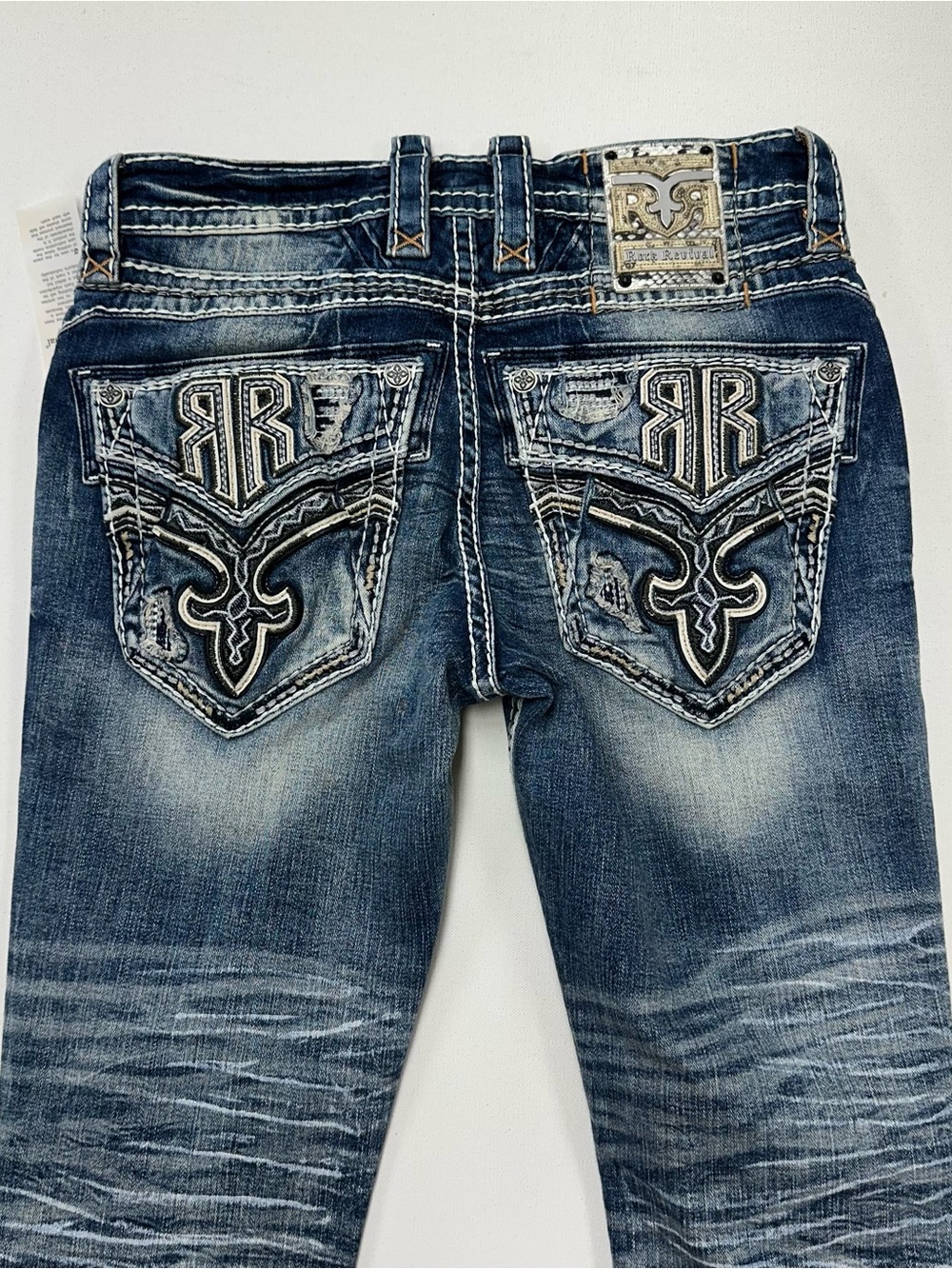 Rock Revival Haven Alternative Straight Distressed Blue Jeans Mens 31x30